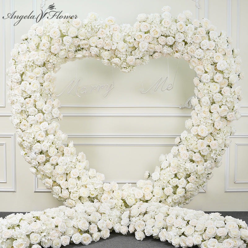 White Heart-Shaped Large Shelf With Floral Arrangement Wedding Arch Backdrop Deco Rose Flower Row Party Prop A4011 A6625 A7726