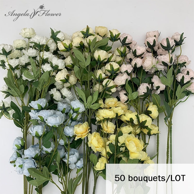 A3818 50pcs 7 Heads Peony Branch Silk Artificial Flower Wedding Floral Materials