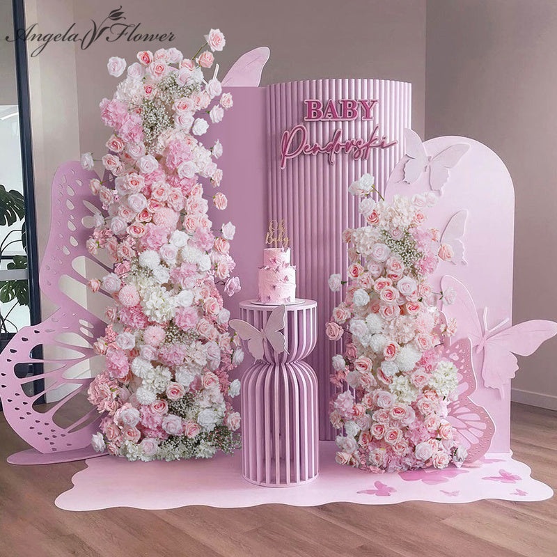 A7784 5D Rose Hydrangea Babysbreath Wedding Backdrop Arch KT Board Decor Floral