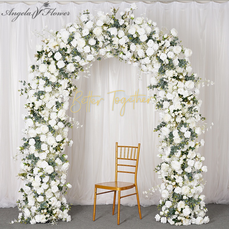 A7791 White Rose Babysbreath Flower Row Runner Wedding Arch Decor Floral Arangement