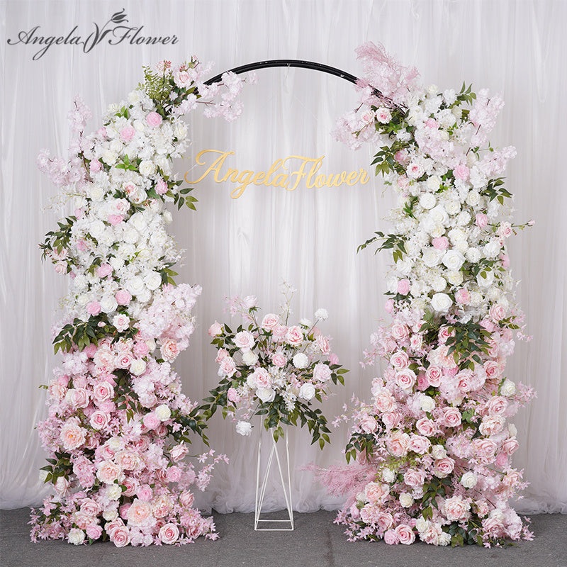 A7793 Pink White Cherry Rose Mist With Green Leaf Flower Row