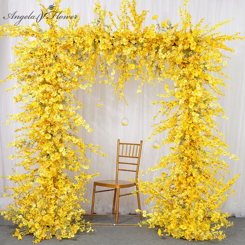 A7806 Yellow Wedding Background Arch Decor Floral Arrangement