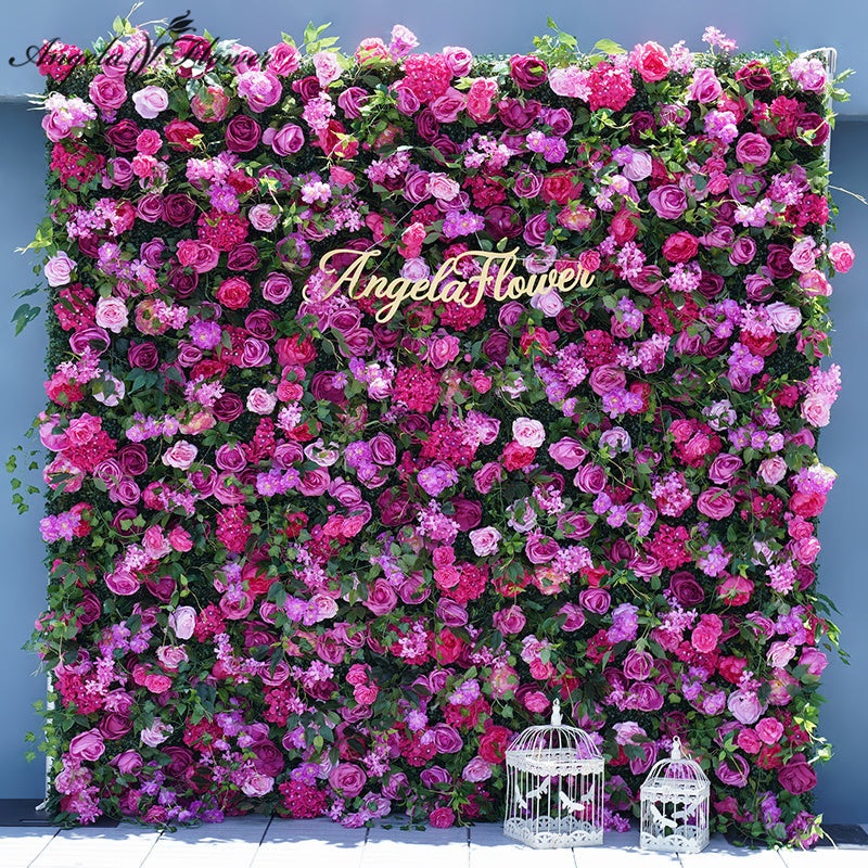 A7808 Red Purple Rose Peony Hydrangea Roll Up Cloth 5D Flower Wall Arrangement Wedding Backdrop Decor