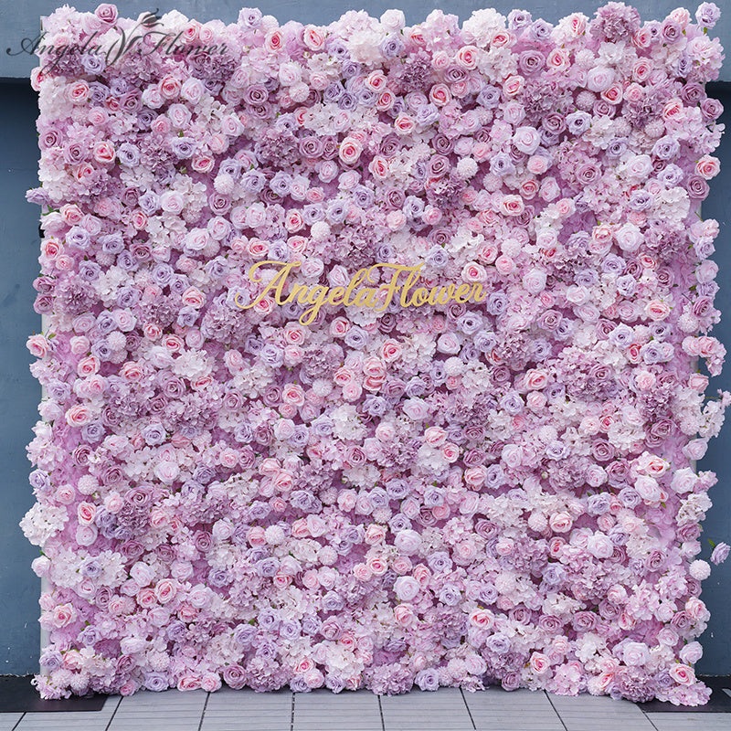 A7811 Purple Pink Flower Wall Wedding Backdrop Decor 5D Rolling Up Curtain Cloth Flower Wall