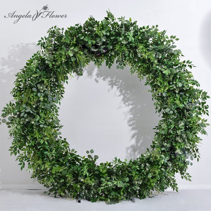 A8125 Outdoor Wedding Backdrop Decor Round Arch Green Eucalyptus Leaf Flower Row Runner