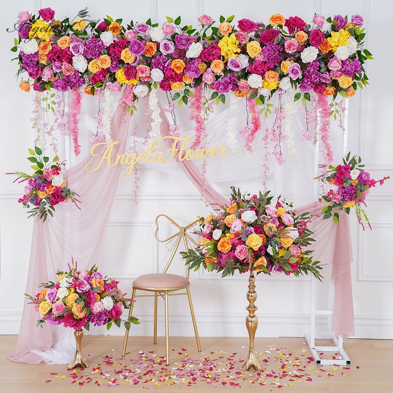 A7569 Wedding Frame Backdrop Decor Orange Pink Floral Arrangement