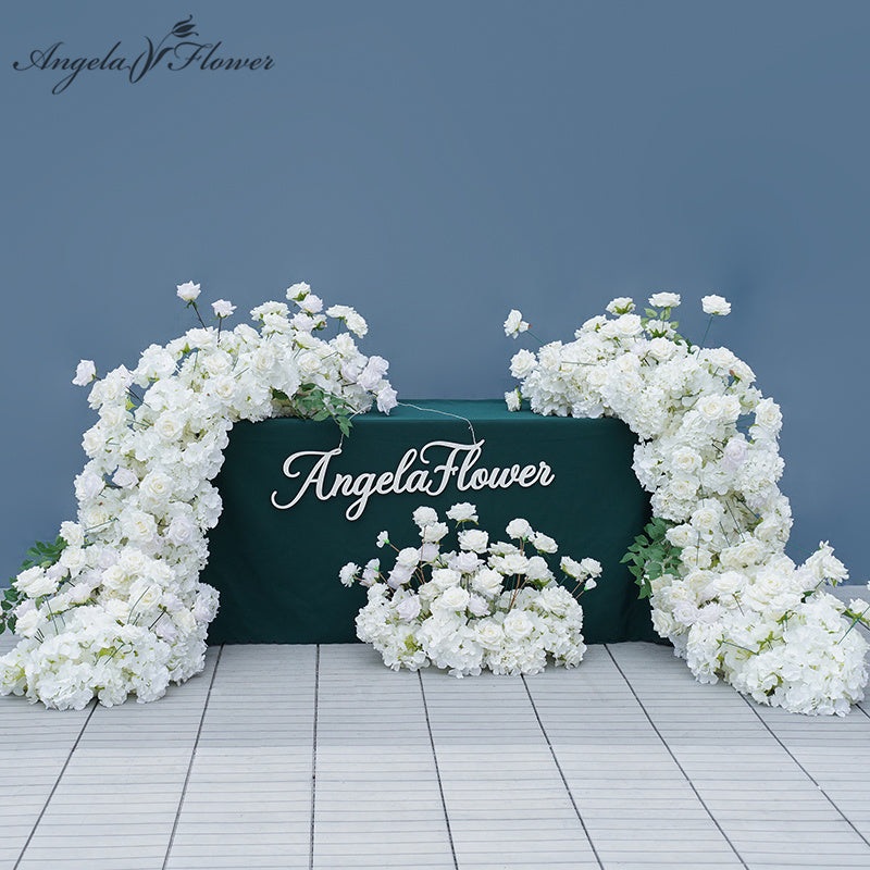 A8147 White Rose Hydrangea Floral Arrangement Sofa Table Runner Floor Flower