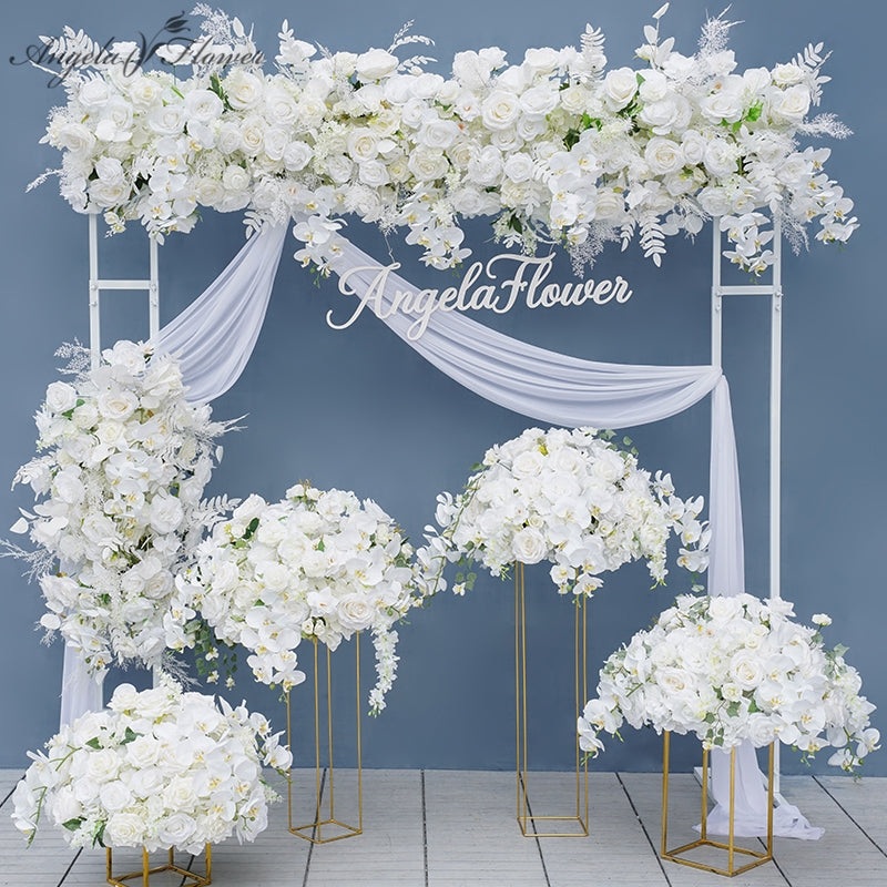 A9001 White Wedding Floral Arrangement Watch Centerpiece Ball