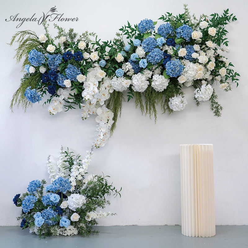 Blue White Rose With Green Wedding Hang Floral Row Arrangement Decor A9588