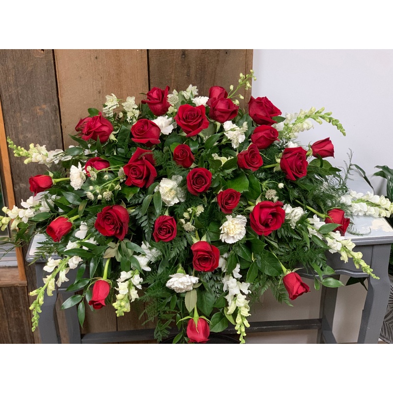 Mostly Roses Casket Spray (for display on an open casket)