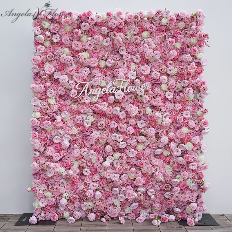 A7432 Outdoor Wedding Backdrop 5D Pink Curtain Cloth Flower Wall Arrangement