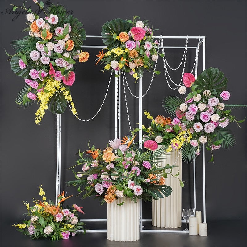 A8731 Turtle Back Leaf Palm Hang Floral Arrangement Wedding Backdrop Stand Decor