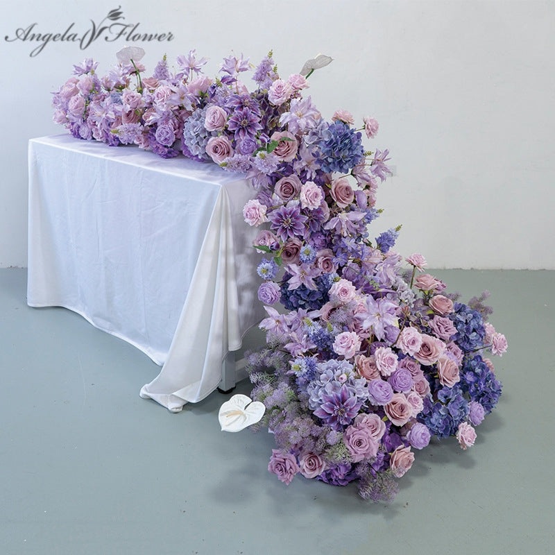 Pink Purple Rose Hydrangea Table Sofa Runner Wedding Backdrop Decor Arrangement