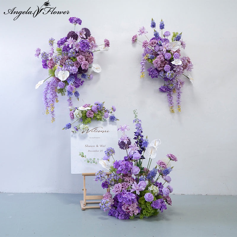 Purple Rose Wisteria Palm Flower Row Wedding Backdrop Decor Aisle Floor Floral