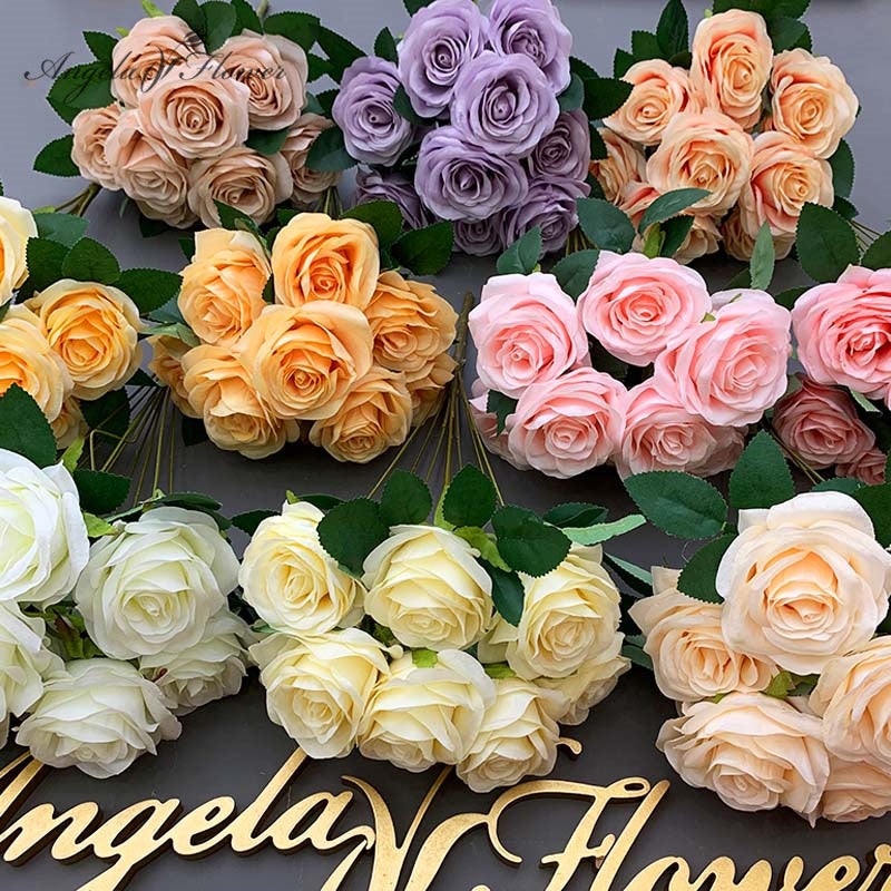 10 pieces/batch of 9 roses artificial bouquet wedding home decoration A6999