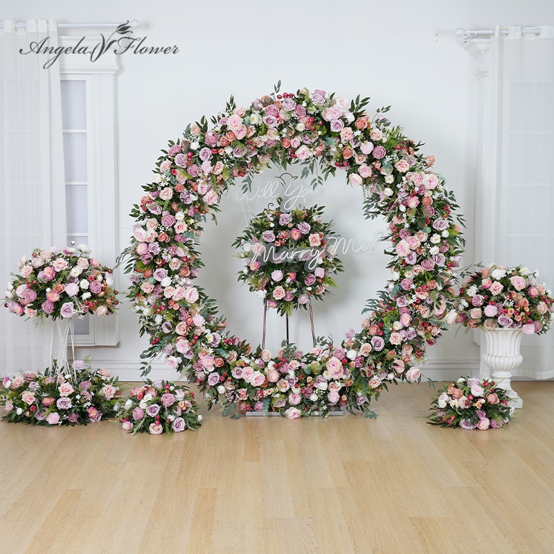 A8809 Wedding Backdrop Round Arch Decor Rose Greenery Crown Arrangement