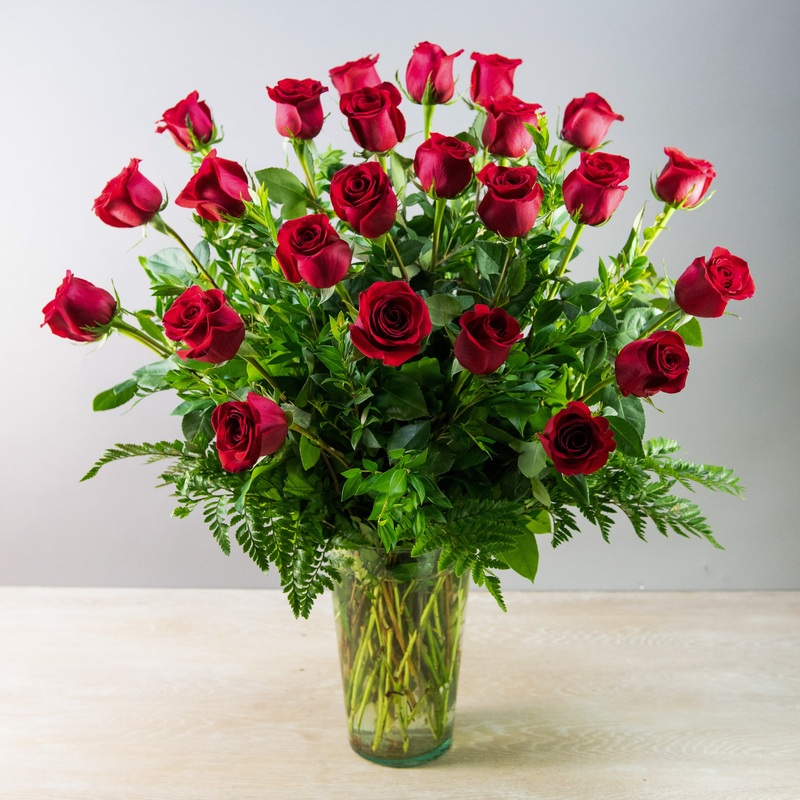 2 Dozen Red Roses Arranged-None & Baby’s Breath Filler