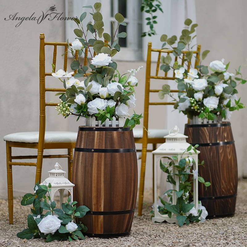 A8624 White Series Eucalyptus Leaves Fence With Flower