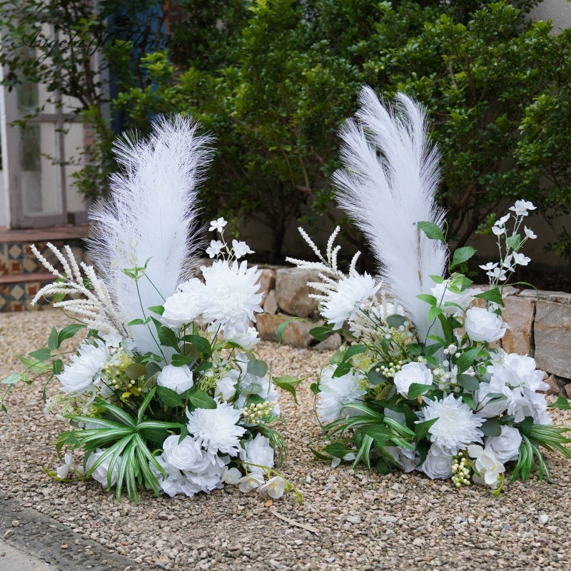 A8624 White Series Pampas Grass Floor Flower Wedding Floral Arrangement