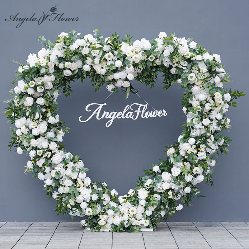 A8641 White Rose Green Willow Leaf Floral Arrangement Decor Heart-Shaped Wedding Arch