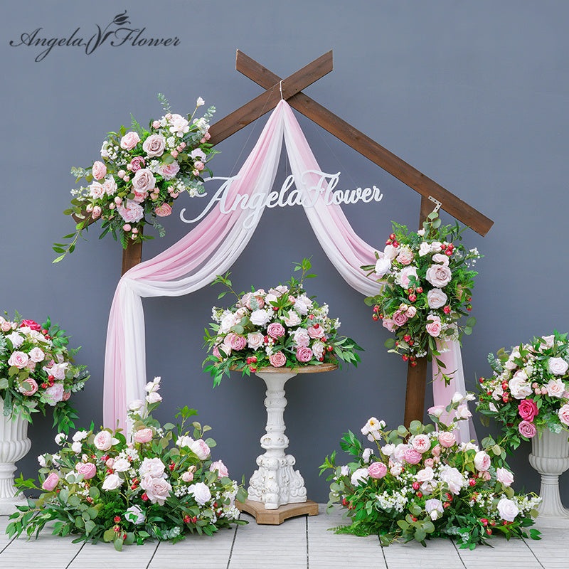 A8650 Pink Rose Greenery Flower Arrangement Decor Fireplace Wedding Centerpiece Ball Backdrop Frame Hang Flower