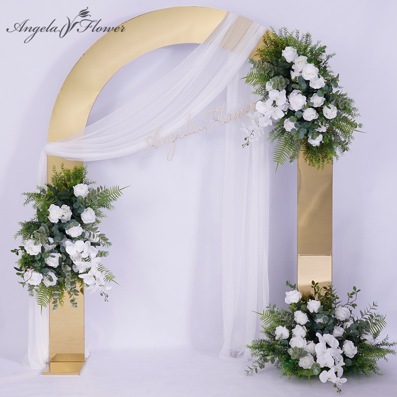 A9091 New Gilded Iron Frame Wedding Stage Layout Stainless Steel Arch Screen