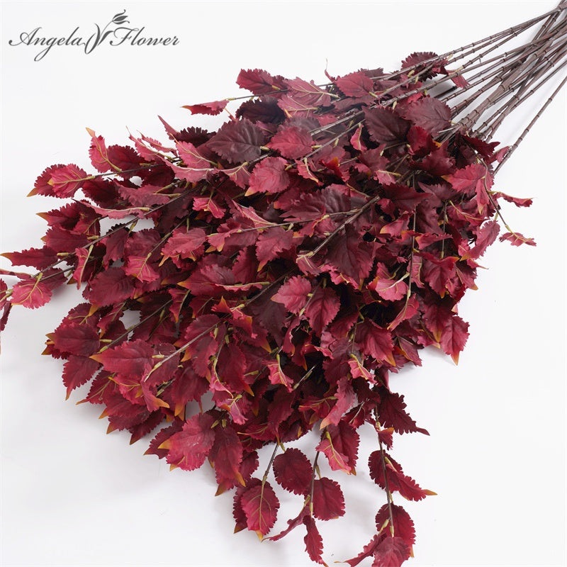 A1015 20pcs/lot Burgundy Artificial Plants Leaf Branch Wedding Arrangement Floral Accessories