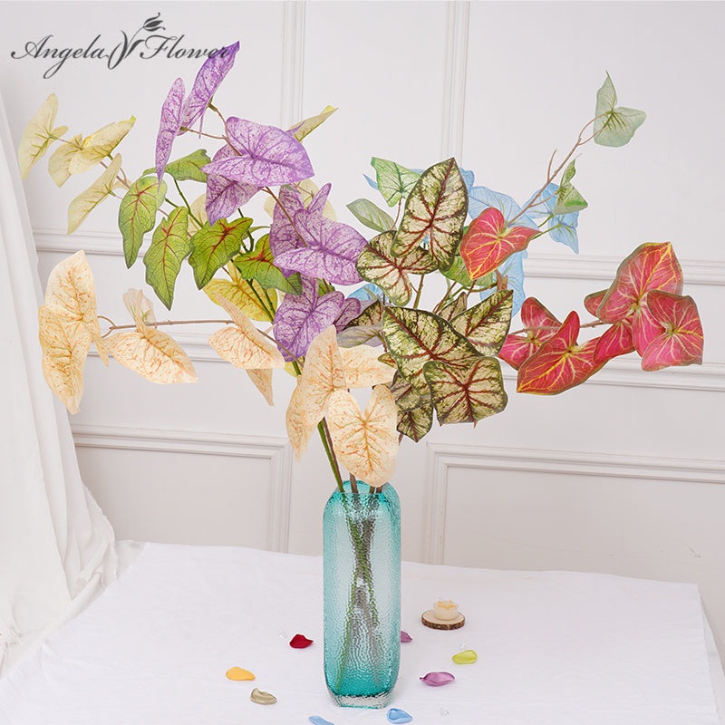 A1126 20pcs/lot Artificial 3D Printed 2 Branches Coloured Taro Leaves Wedding Flower Ball Centerpiece Accessories