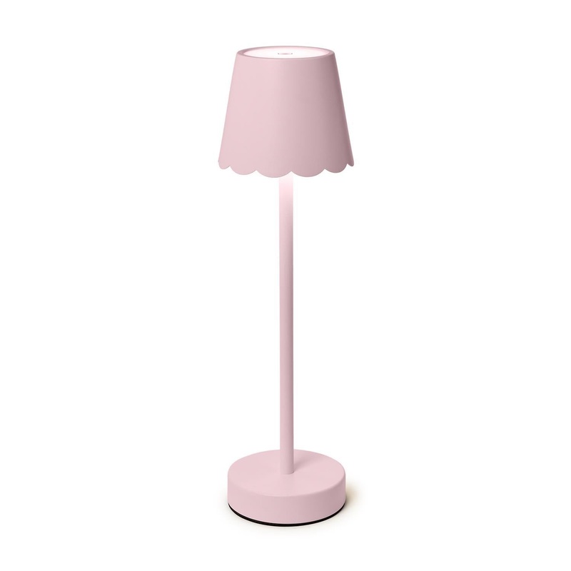 LED Cordless Table Lamp with Scalloped Edge Shade – Pink