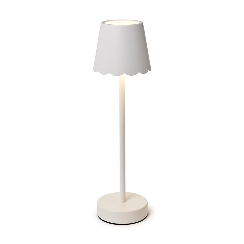 LED Cordless Table Lamp with Scalloped Edge Shade – White