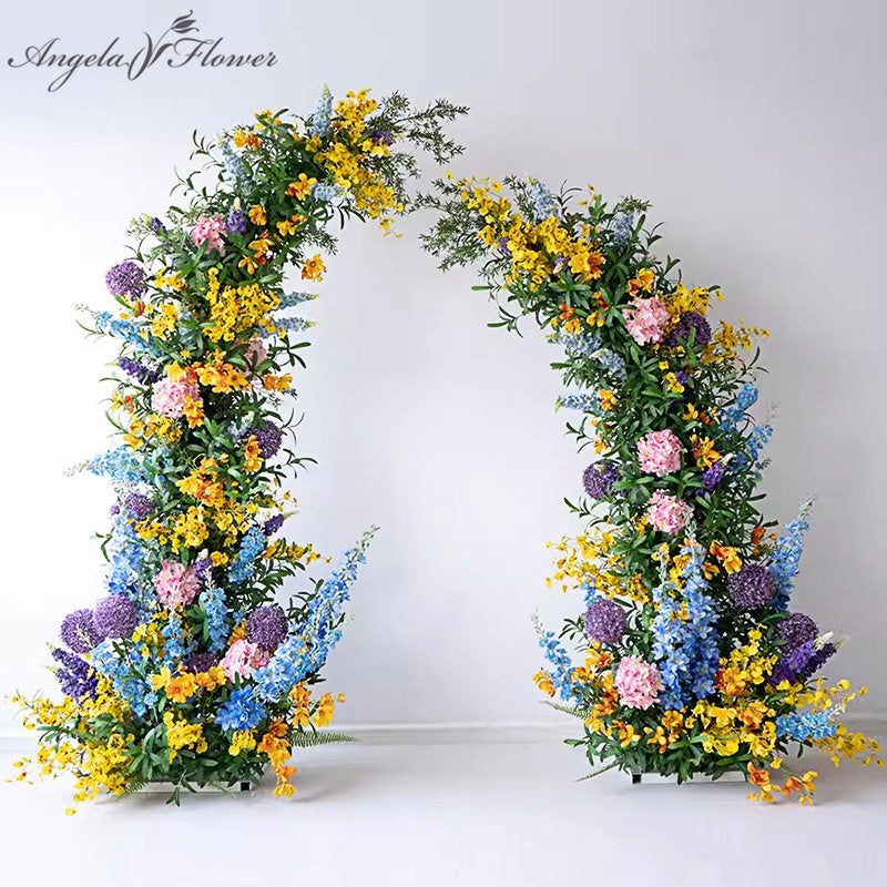 Colorful Rose Hydrangea Greenery Plants Floral Arrangement Decor Horn Arch Frame