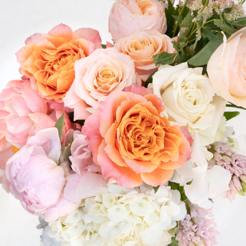 Designer’s Choice Arrangement – Peach, Pink, & White Hues