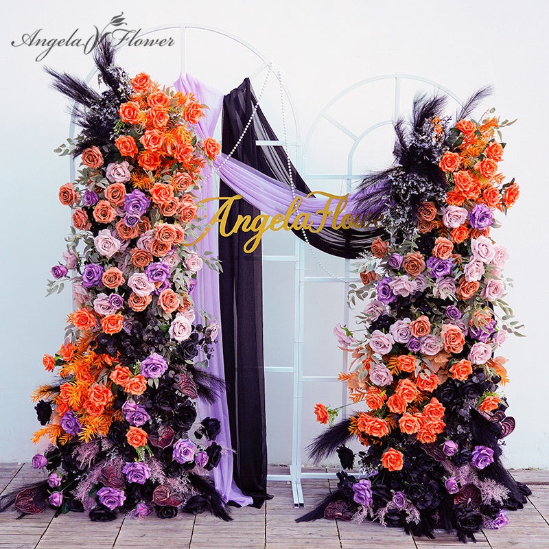 A8703 Orange Purple Pampas Grass Wedding KT Board Floral Arrangement