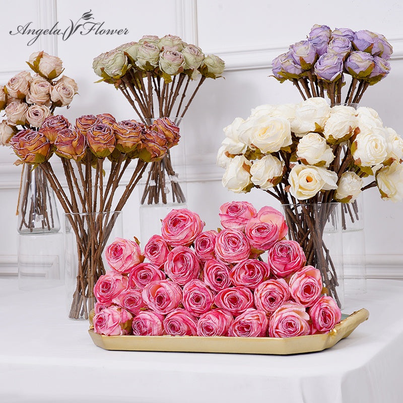 A6965 50pcs 29cm Artificial Silk Rose Flower Branch Home Decor Props