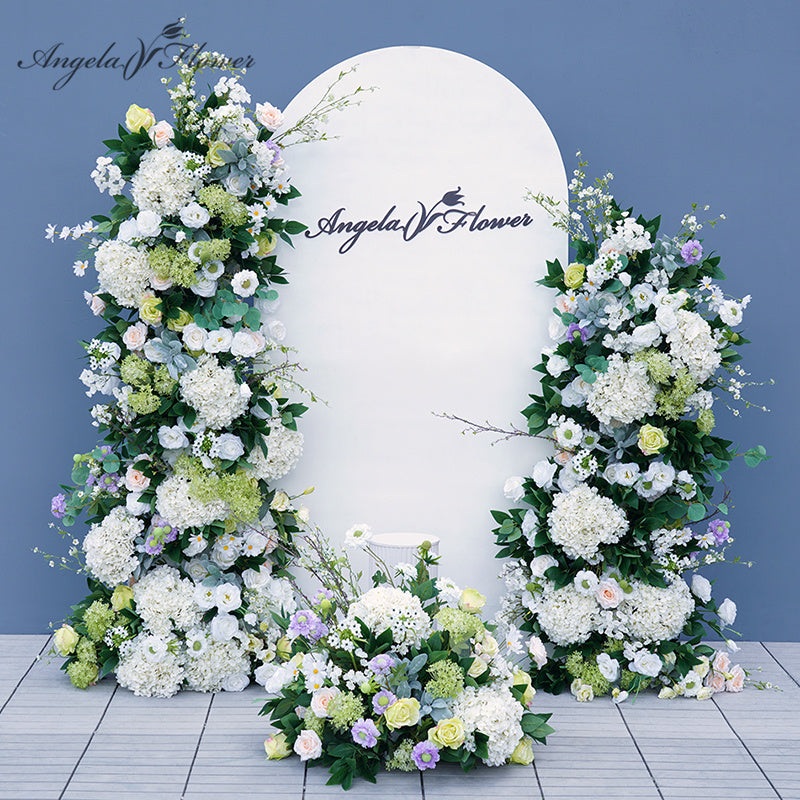 A8739 White Large Hydrangea Greenery Floral Row Arrangement KT Board Wedding Backdrop