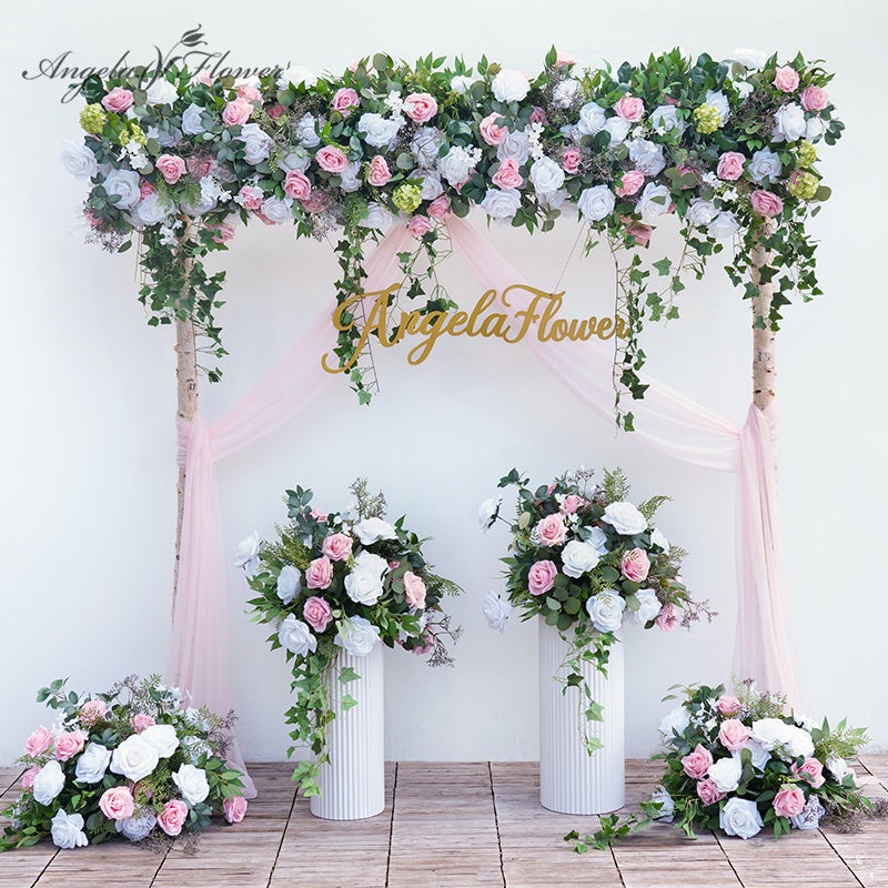 A8750 White Pink Rose Greenery Hang Flower Row Decor Wedding Floral Supplies