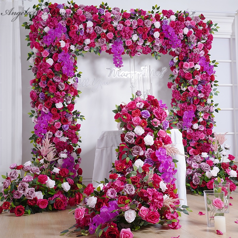 A8805 Wedding Backdrop Arch Frame Decorated Hot Pink Rose Orchid Row