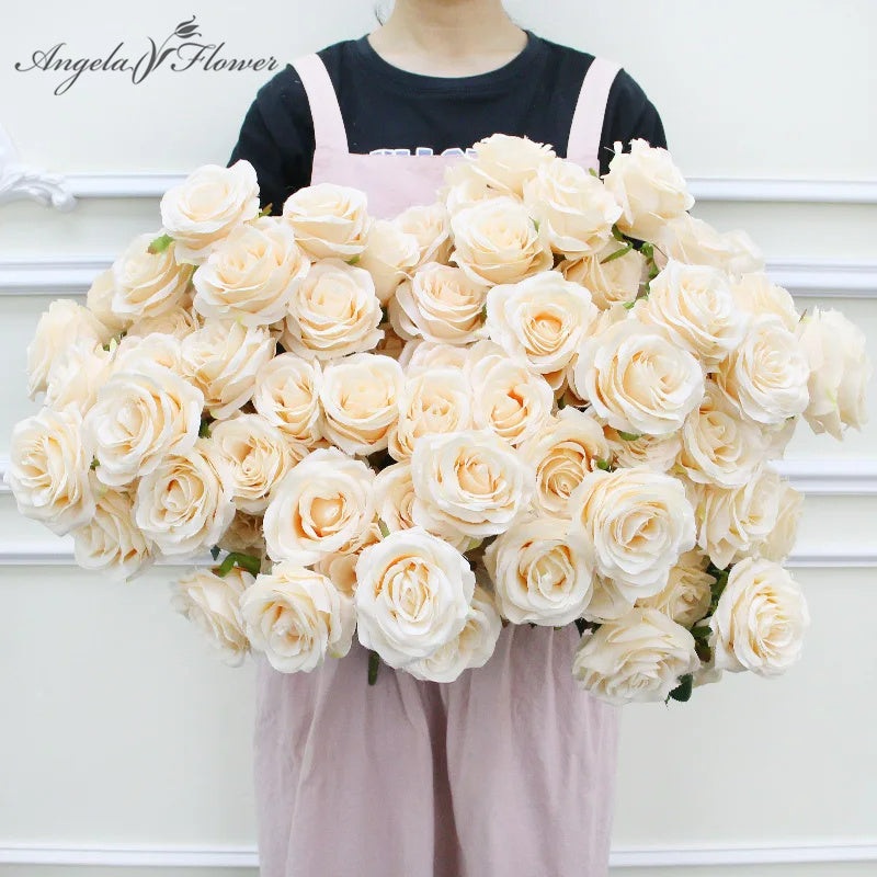 A6999 10pcs 9 Heads/1 Bunch Camellia Rose Artificial Flower Holding Bouquets
