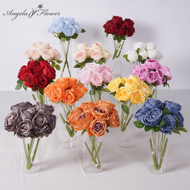 A7665 10pcs 44cm Artificial 5 Heads Rose Flower Bouquet