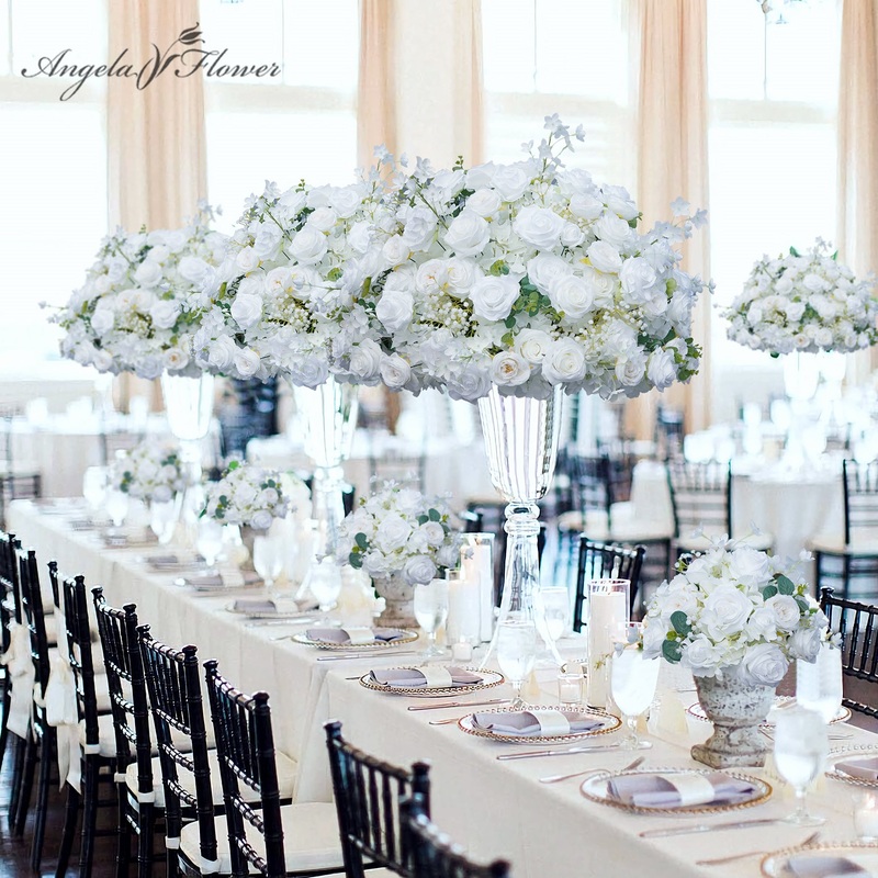 A2036 White Rose Baby’s Breath Flower Ball For Table Centerpieces