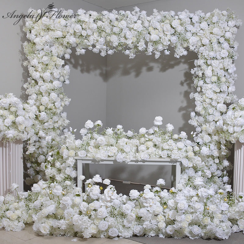 A2074 White Rose Babysbreath Flower Row Decor Wedding Backdrop Arch Table runner Floral Ball