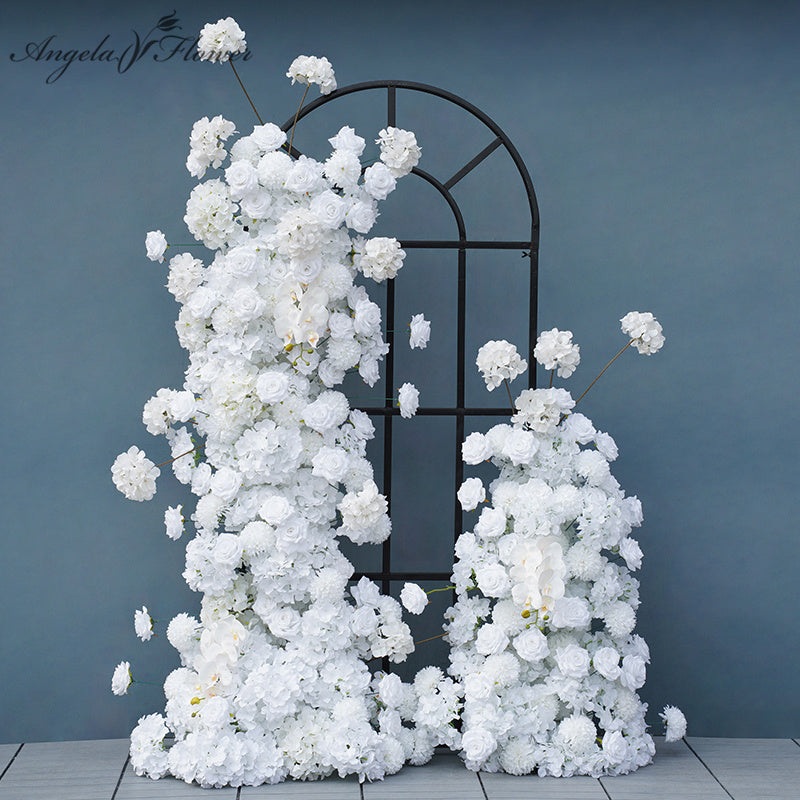 A7749 White Rose Orchid Pompoms Wedding Background Arch KT Board Decorative Flower Row