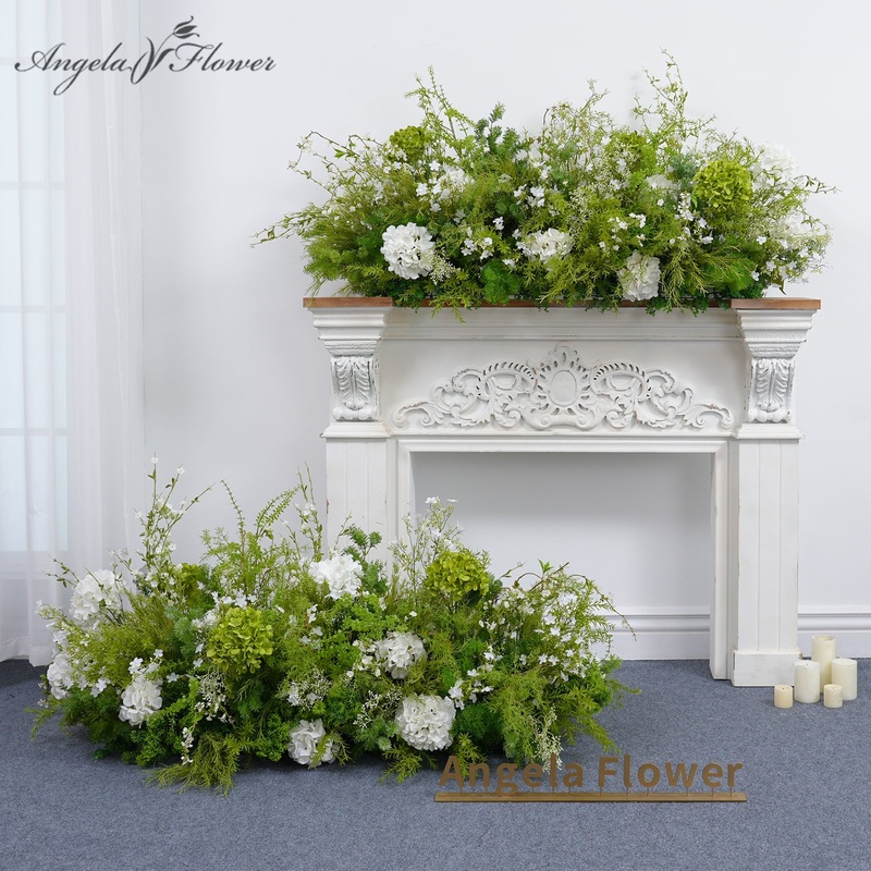 A8817 White Green Hydrangea Leaf Floor Flower Row Table Decor Wedding Supplies