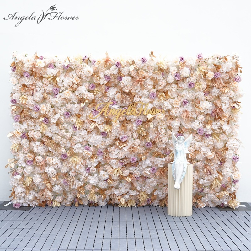 A8818 5D Champagne Purple Rose Gold Leaves Flower Wall Cloth Base Wedding background