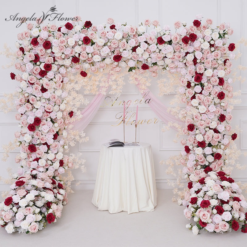 A8820 Colorful Rose Champagne Leaf Flower Row Square Frame Wedding Backdrop Decor