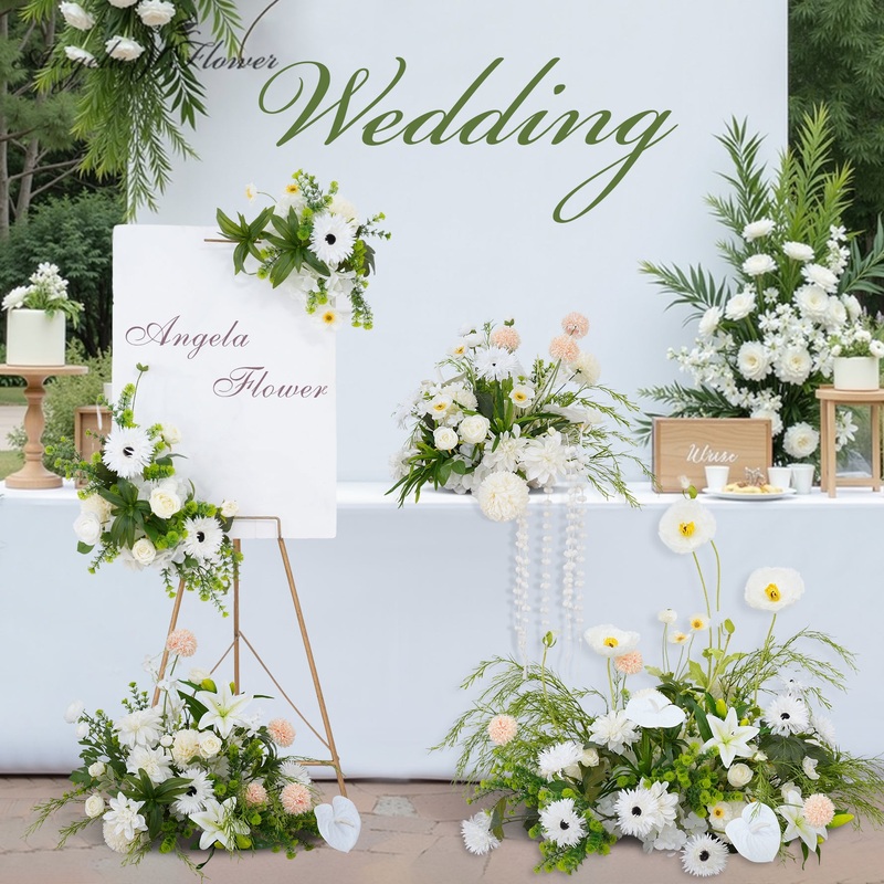 A8821 White Greenery Floor Row Hang Table Floral Welcome Sign Flower Wedding