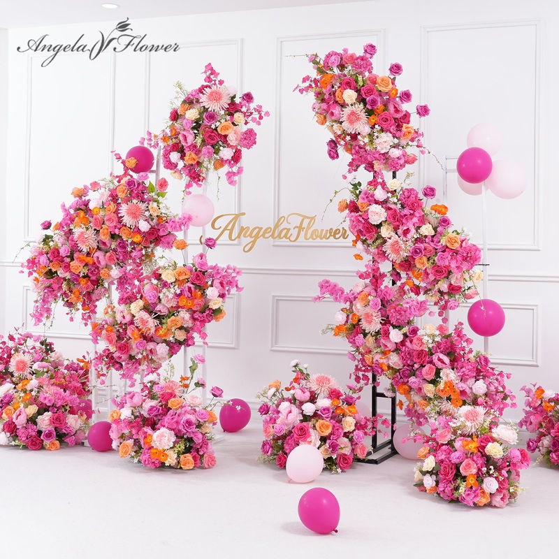 A8823 Hot Pink Chrysanthemum Rose Hang Row Floor Flower Wedding Backdrop Props