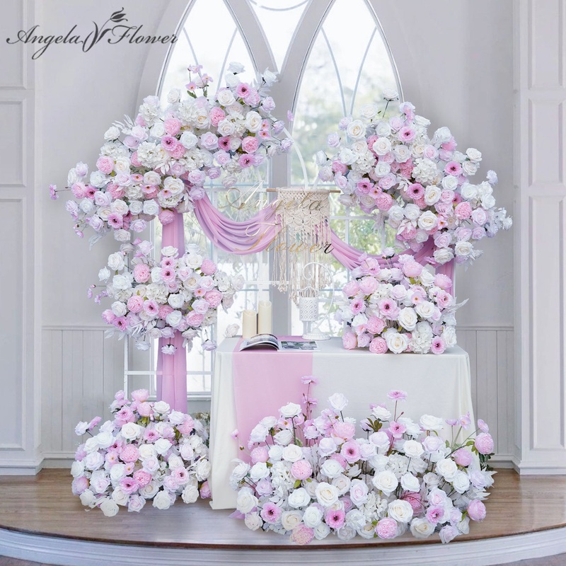 A8827 Pink Peony White Rose Hang Flower Floor Floral Ball Wedding Backdrop Frame Decor
