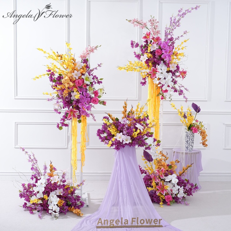 A8831 Purple Yellow Orchid Hang Flower Row Floor Floral Wedding Backdrop Decor Props