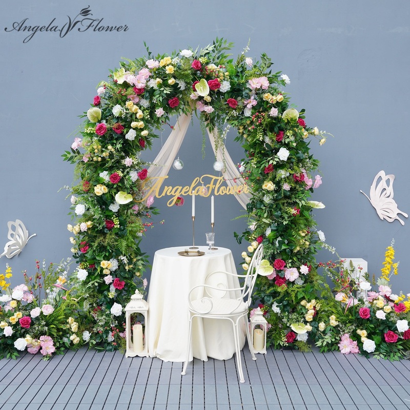A8834 Green Plant Floral Arrangement Floor Row Wedding Backdrop Arch Frame